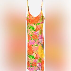 Vintage Jams World Coral Garden Tropical Floral Hawaiian Resortwear Slip Dress M